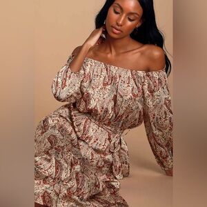 Lulus Lovesick  Paisley Print Satin Tiered Midi Dress bohemian western SZ XS